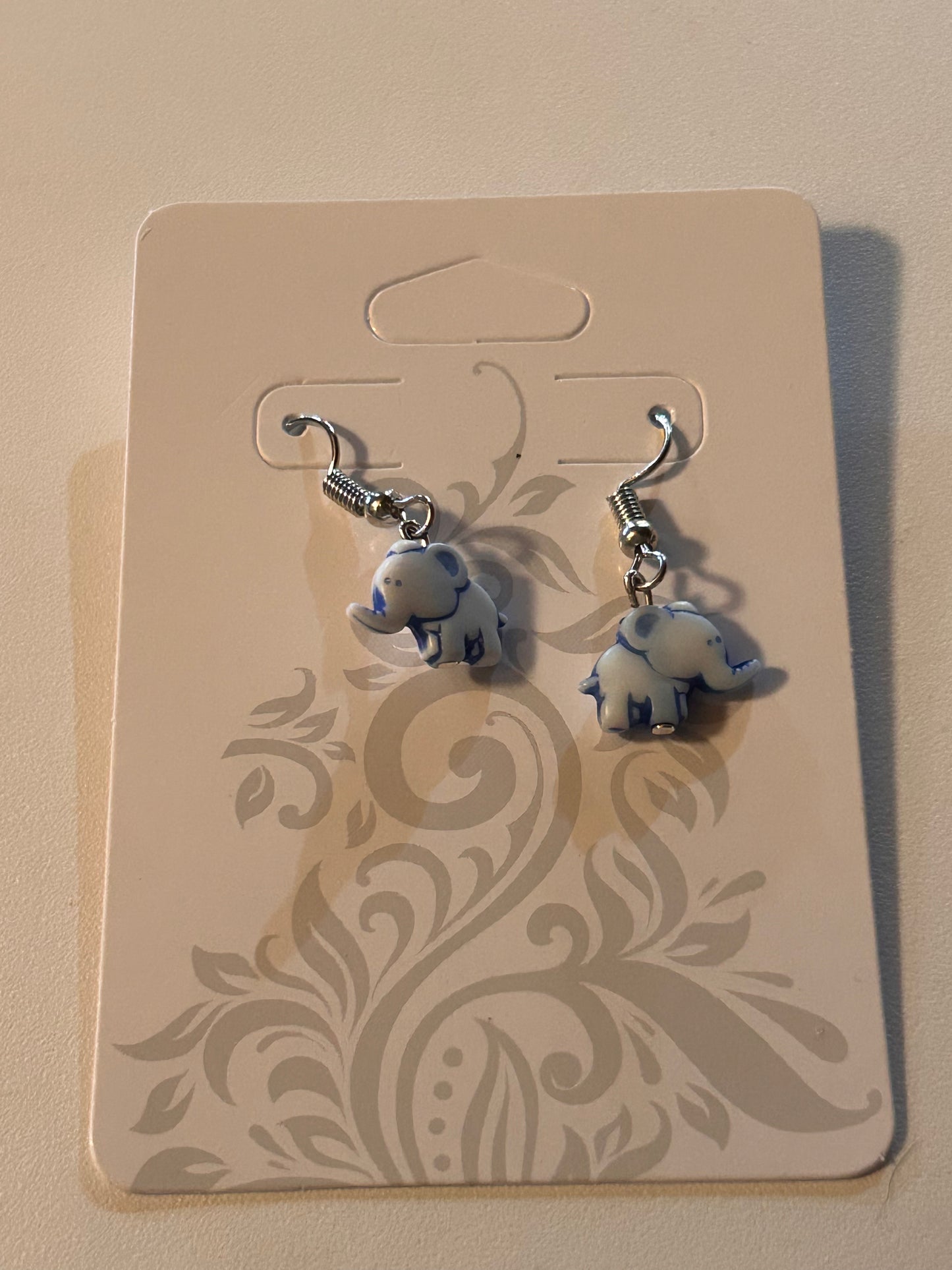 Marble Blue Elephant Earrings